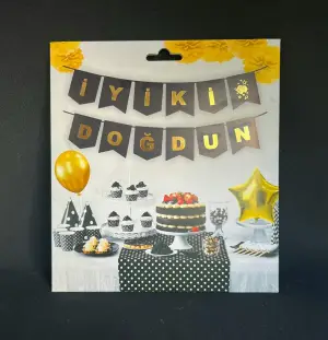 İyi Ki Doğdun Varak Yaldızlı Lüx Banner Siyah - Gold
