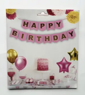 Happy Birthday Varak Yaldızlı Lüx Banner Pembe - Gold