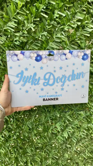 İyiki Doğdun Kaligrafik Banner Mavi