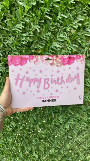 Happy Bırthday Kaligrafik Banner Pembe