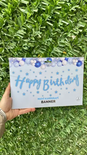 Happy Bırthday Kaligrafik Banner Mavi 