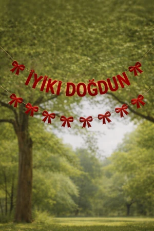 Eva İyiki Doğdun Kırmızı Fiyonk Banner Set 