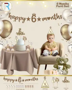 Happy 6 Months Parti Set Kahverengi 5 PAKET 