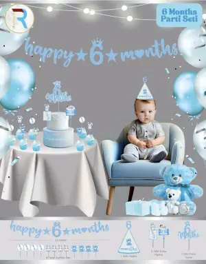 Happy 6 Months Parti Set Mavi 5 PAKET 