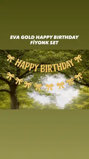 Eva Gold Happy Bırthday Fiyonk Set 