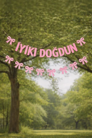 Eva İyiki Doğdun Pembe Fiyonk Banner Set 