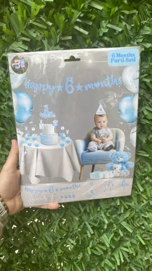 Happy 6 Months Parti Set Mavi 5 PAKET 