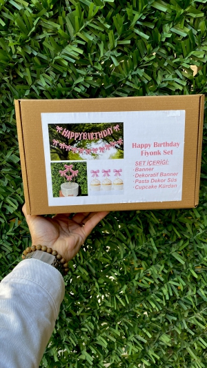 Happy Bırthday Fiyonk Set Kutu Pembe 