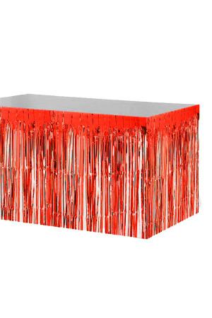 Kırmızı Işıltılı Püsküllü Masa Eteği - 4m X 73 Cm