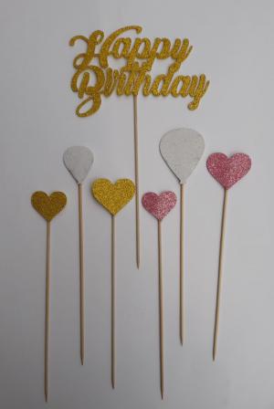 Eva Happy Birthday Yazı ve Cupcake Kürdan Kalpli Gold