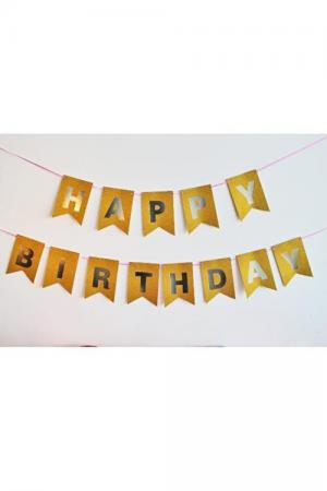 Happy Birthday Banner Gold-Siyah
