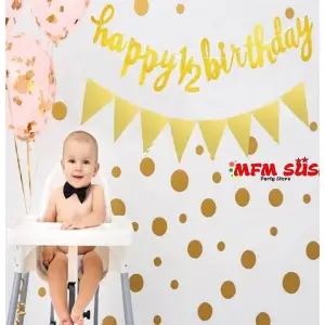 Eva Happy Birthday Banner + Flama Set Gold