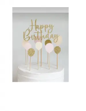 Eva Happy Birthday Yazı ve Cupcake Kürdan Balonlu Gold